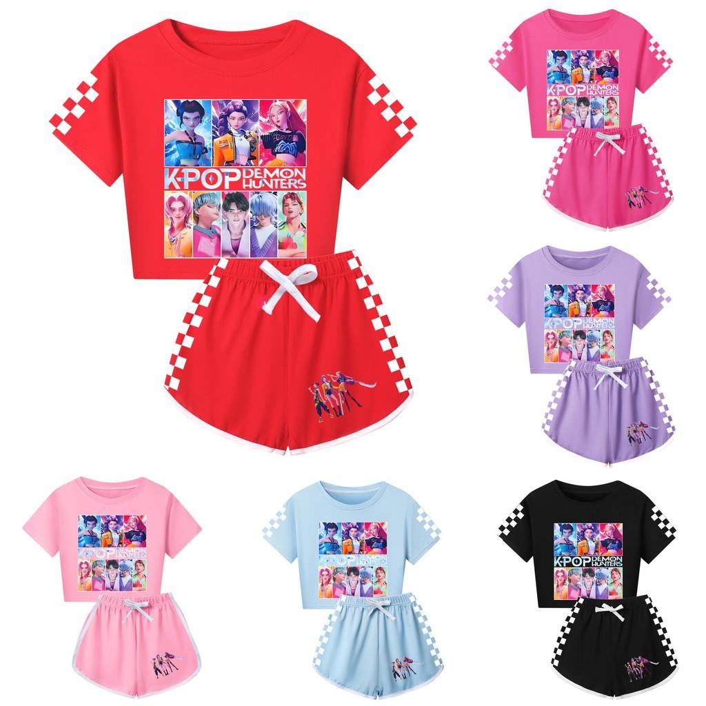 Padrão Caçadores de Demônios Kpop Conjunto de Pijama de Manga Curta e Shorts para Crianças e Adultos