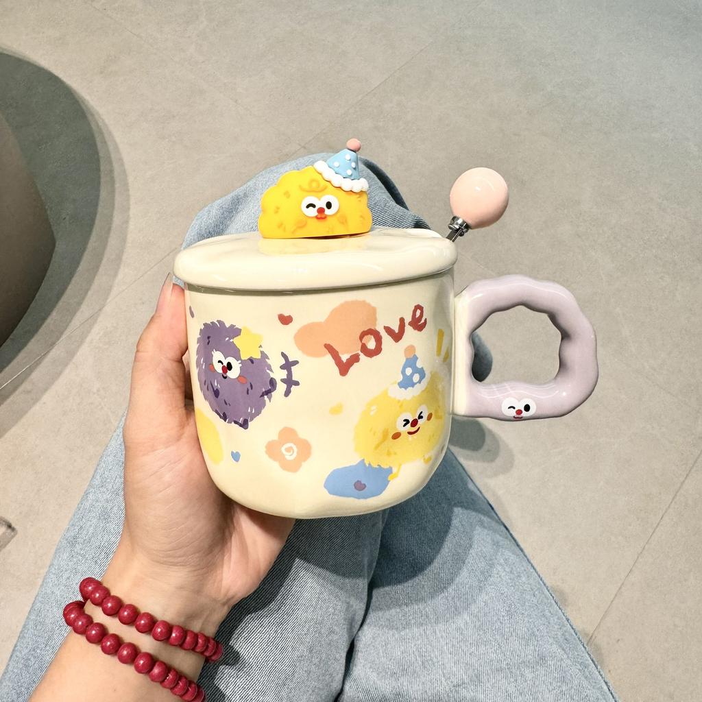 High-value Ceramic Cup with Lid and Spoon, Cute Water Cup, Female Mug, Home Office Coffee, Breakfast Cup