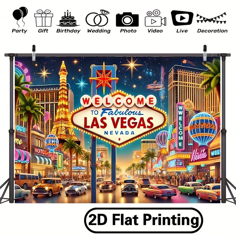 1pc Las Vegas Welcome Sign Banner - Polyester fabric, with vivid night lights and neon lights, perfect for parties