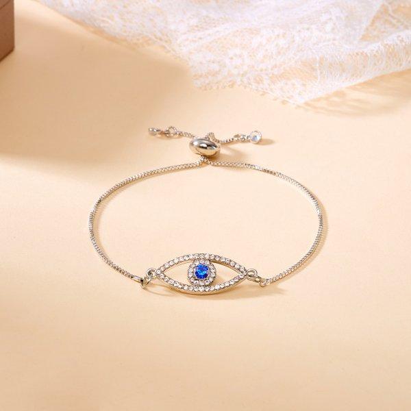 Classic Turkish Blue Evil Eyes Bracelet for Women Men Shining Rhinestone Palm Push Pull Adjustable Bracelet Lucky Jewelry Gift