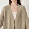 V Neck Loose Casual Cardigan Long Sweater Knitted Women Jacket Autumn and Winter Simple Solid Color Versatile Button Fashion Elegant Long Sleeve Coats