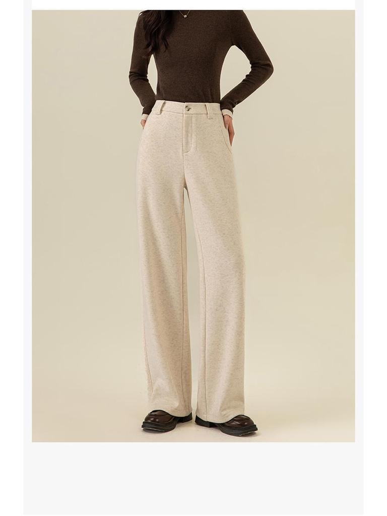 Guang Mei Women's 2025 Winter Velvet-Enhanced Silk Wool Straight-Leg Pants: Slimming, Casual, and Wide-Leg Fit