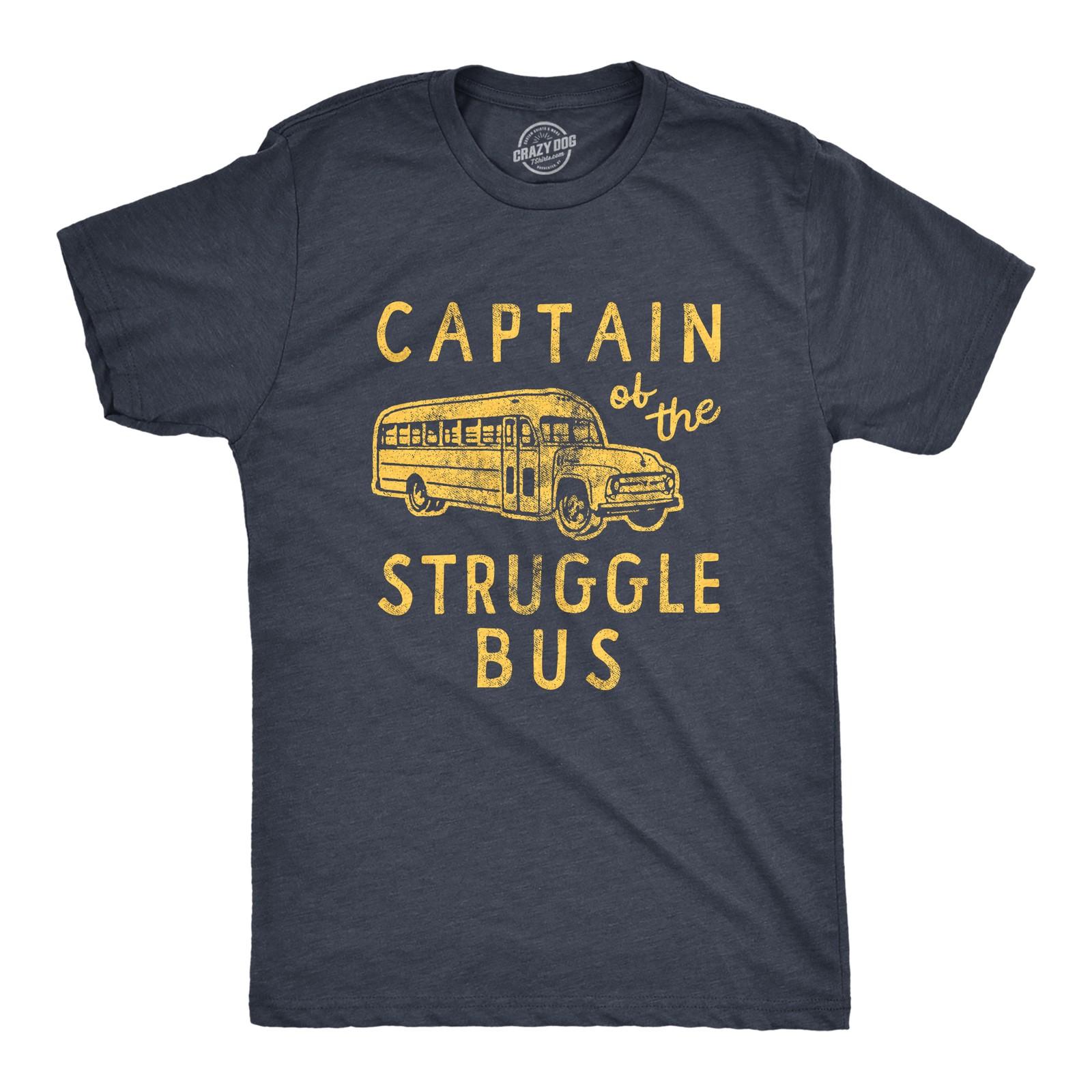 Mens Captain of The Struggle Bus T Shirt Funny Sarcastic School Bus Graphic S разноцветный