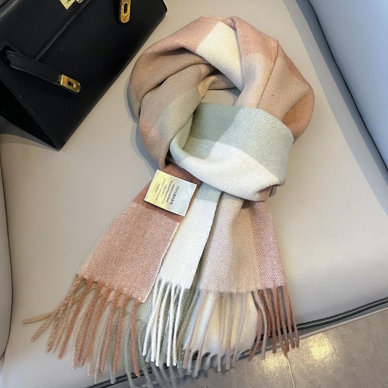 New pure wool plaid scarf British men and women couples winter warm double-sided fringed high-end scarf