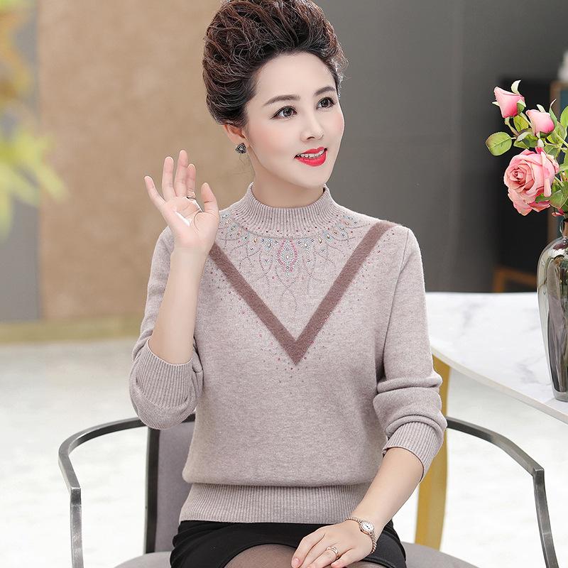 Mom's Winter Velvet Sweater - Stylish High-Neck Base Layer for Middle-aged & Elderly Women