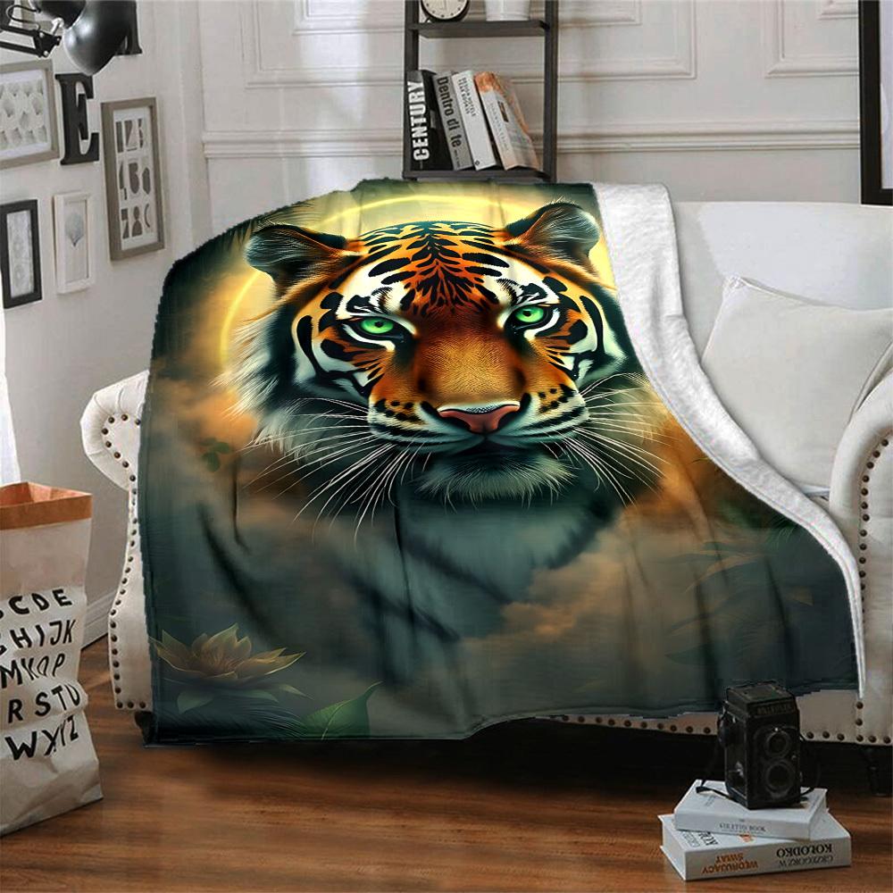 1PC Tiger Print Blanket, Throw For Sofa, Bed, Travel, Camping, Livingroom, And Bed, Printing Blanket With Soft And Warm Fabric Yy250918164