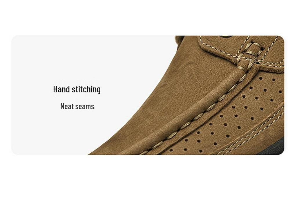 Men's Large Size Genuine Leather Outdoor Mountaineering Shoes - Breathable, Non-slip, Wear-resistant with Thick Sole.