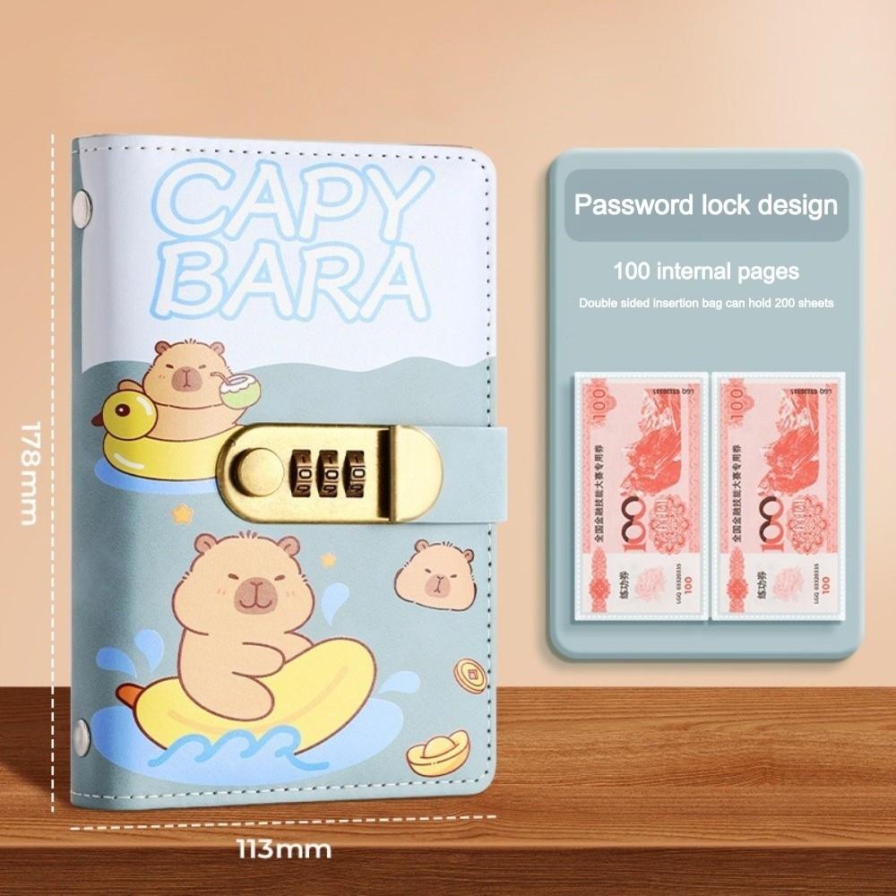 Lockable Design 100 Envelopes Money Saving Challenge Capybara Savings Binder  for Children