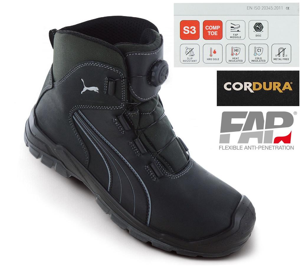 Puma SAFETY CASCADES DISC MID - Herren Sicherheitsschuhe S3 Arbeitsschuhe Schwarz 630211 ORIGINAL