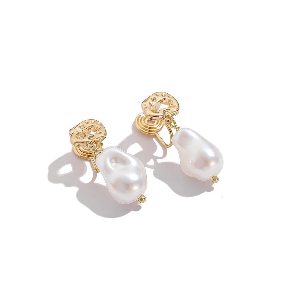 Retro Geometric Faux Pearl Dangle Earrings, Irregular Stud Design for Women, Clip-On for Non-Pierced Ears