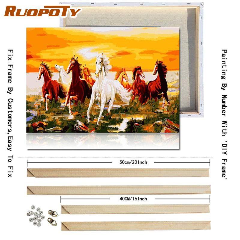 RUOPOTY DIY Frame Diy Paint By Numbers Animals Kit Acrylic Wall Art Picture By Numbers Canvas Painting For Home Decoration Arts