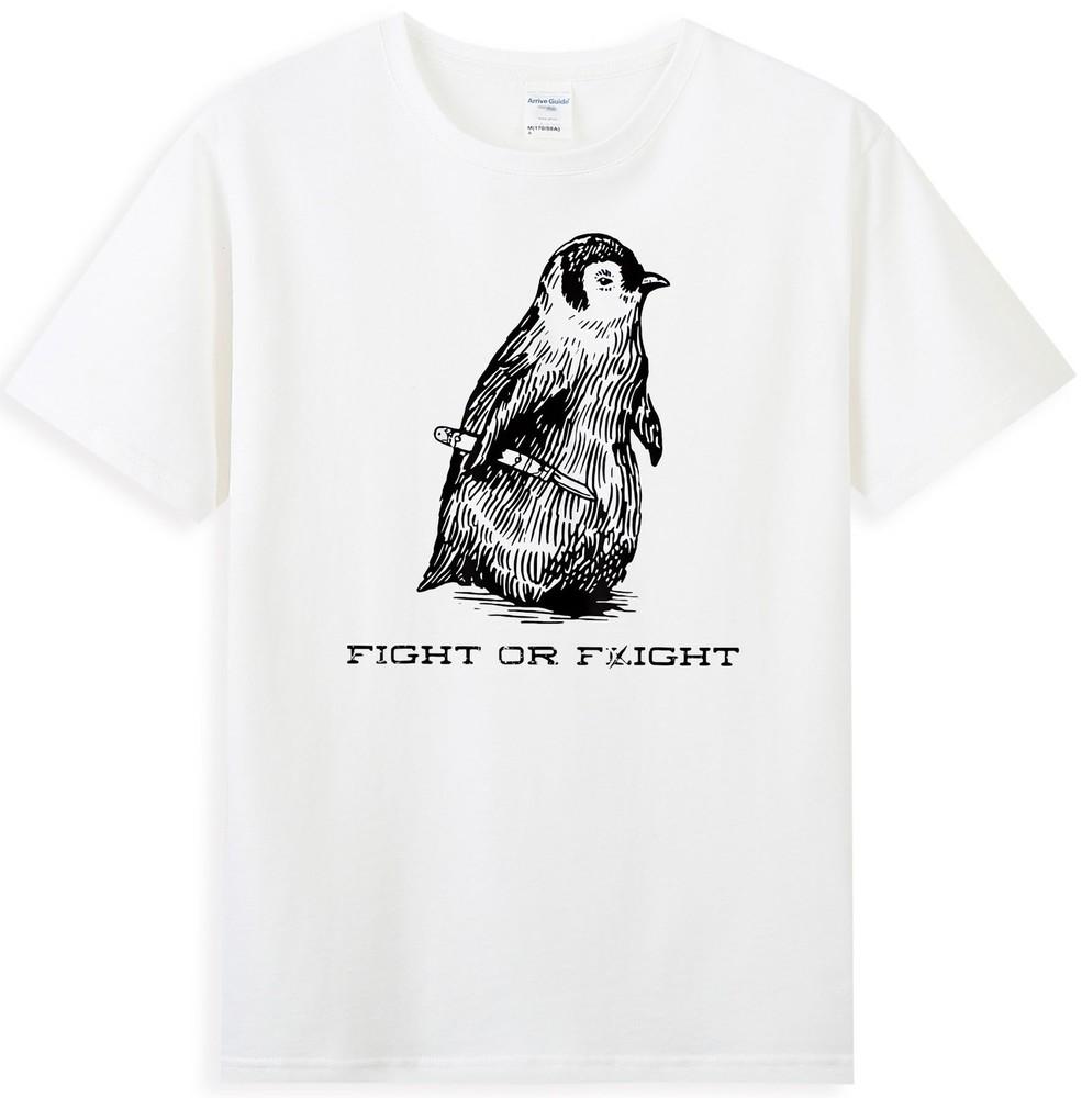 Fight Or Flight Funny Penguin Hold Knife Graphic Unisexs TShirt S