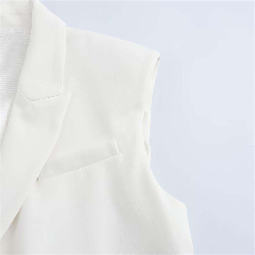 2025 Spring Women's Slim Fit Vest & High Waist Wide-Leg Pants Set with Flap Detail