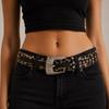 Rivet Decor Leopard Print Belt Engraved Design Waist Belt Retro PU Leather Belt  Cowboy Style