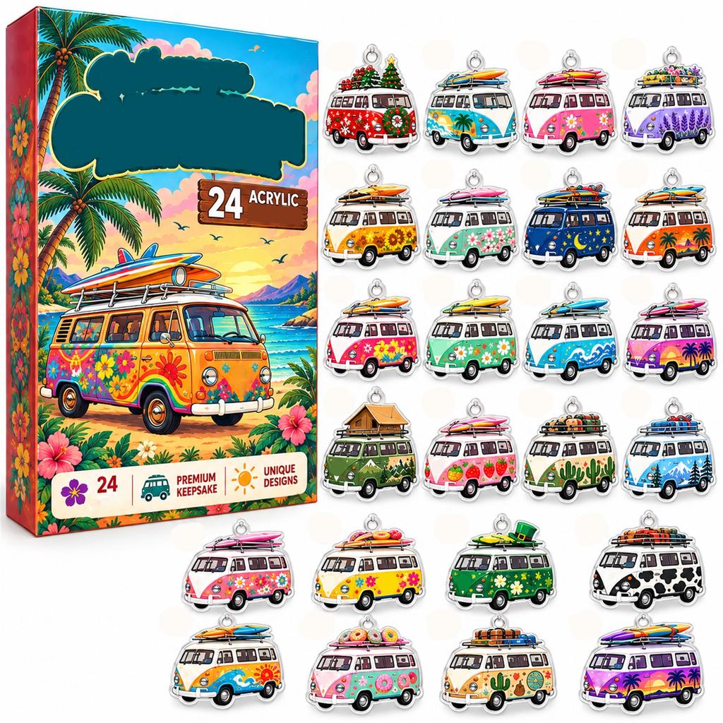 Lover Gift, Retro Advent Calendar with 2D Acrylic Hanging Ornament, Christmas Countdown Gift Box