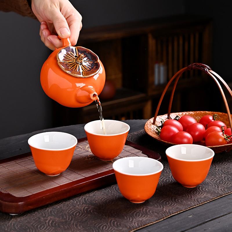 Persimmon Ruyi tea set, everything persimmon ceramic set, complete set, activity gift box, gift for customers to print