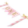 One Cake Topper for Baby Girls - Pink and Gold Cake Topper Banner for 1st Birthday, First Birthday CakeTopper, Paper Straw CakeTopper, Cake Smash