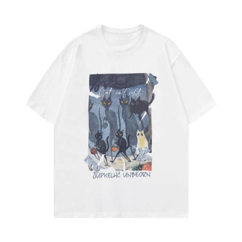 

Топ Y2k Харадзюку Женская футболка 2023 Лето Розовая с принтом кошки Футболка с коротким рукавом Женская Свободная Инс Мультяшная футболка Милая одежда 4XL