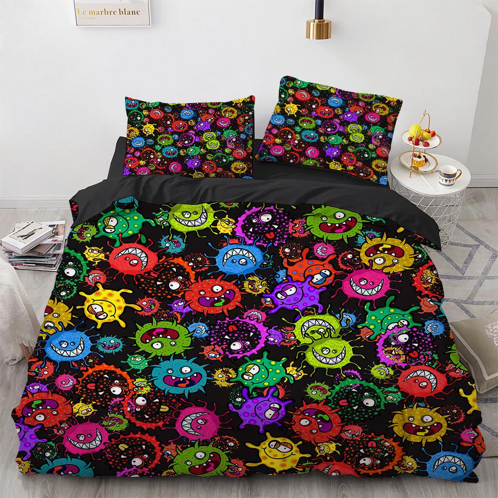 Mikroorganismus Bakterie Povlak na přikrývku Ložní souprava Na zimu Malé monstrum Patogen Být divoký s barvami Sada povlaku na přikrývku 3D