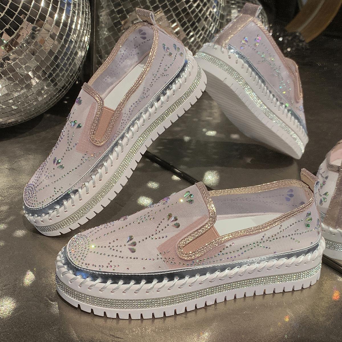 

Большого размера летние новые туфли-платформы на одной педали, женские, со стразами, на маффиновой подошве, повседневные, одинарные, женские 40 розовый