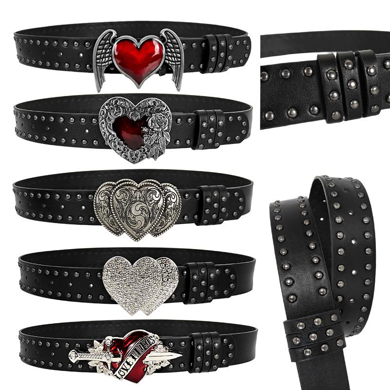 Unisex Jeansgürtel Schwert Rotes Herz Gothic Mode Gürtel Für Frauen Designer Luxus Schwarzer Nieten Punk Accessoire Herren Gürtel Männlich