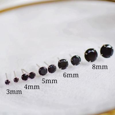 Beixi S925 Sterling Silver Black Stone Stud Earrings - Unisex European, American, Japanese, Korean Style.