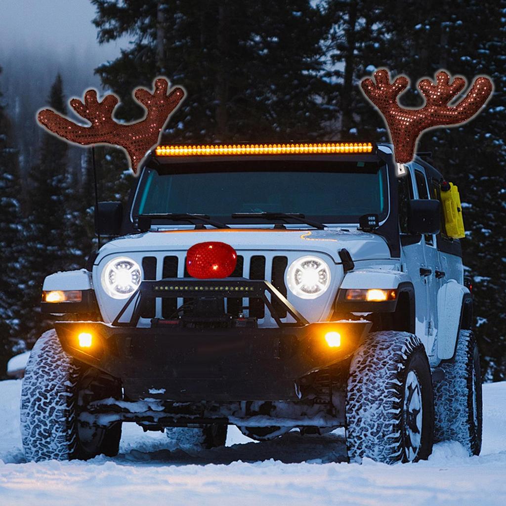 Car Christmas Decorations Cute Funny Waterproof Nose Antlers Kit Vehicle Accessories for Winter Holiday New Year Family Friends