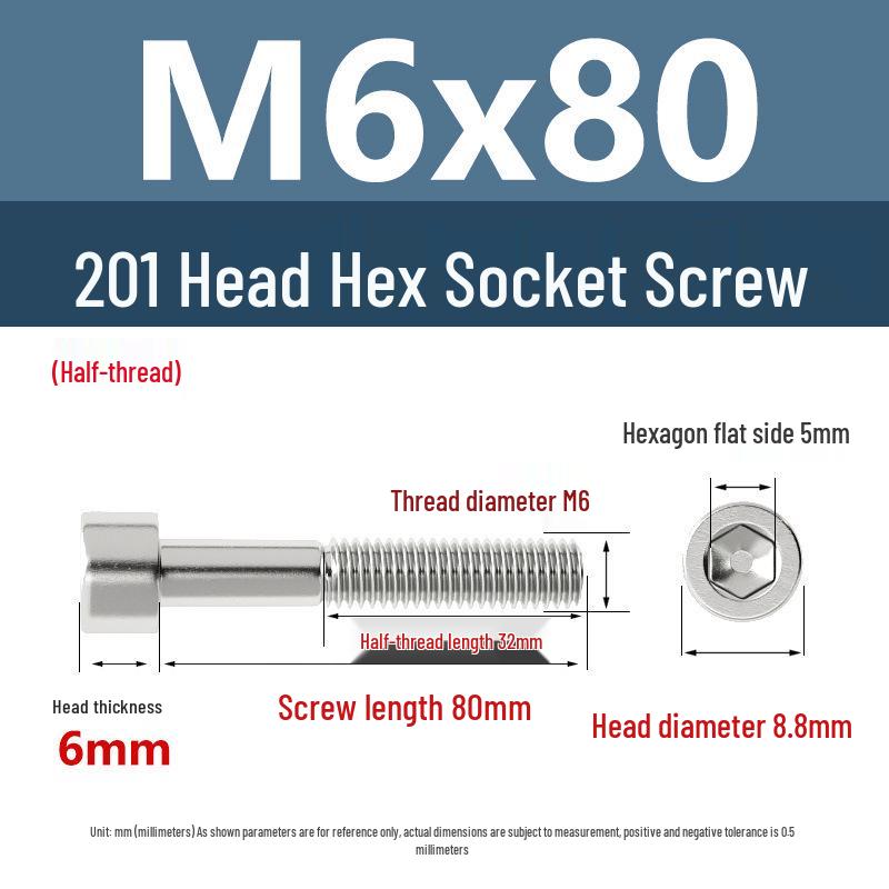 Yigu 201 Stainless Steel Cup Head Hexagon Screws and Bolts - M3, M4, M5, M6