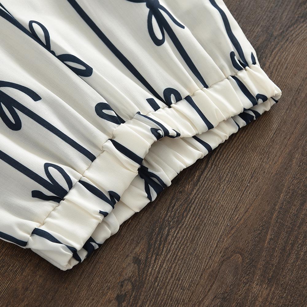 Girls' Bowknot Print Set Summer New Korean Style Sleeveless Top Wide Leg Pants Two-Piece Set