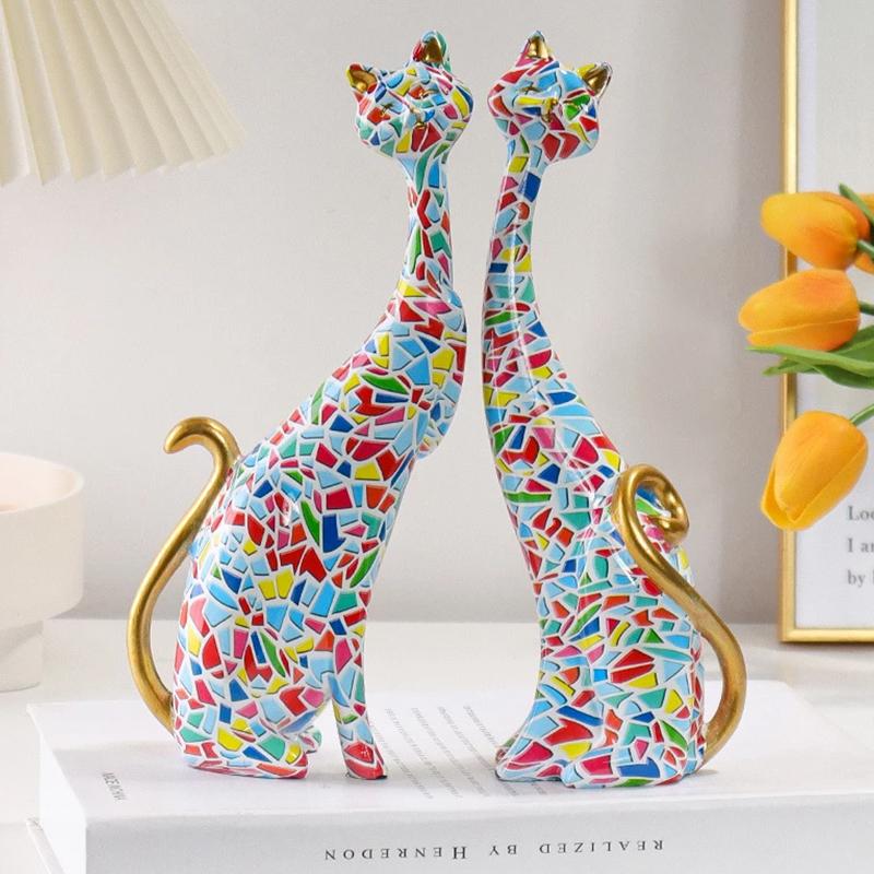 Severské umění Olejomalba Kočičí dekorace Pryskyřice Abstraktní Ornamenty Figurky Ložnice Stolní veranda Socha kočky Domácí dekorace Dárek
