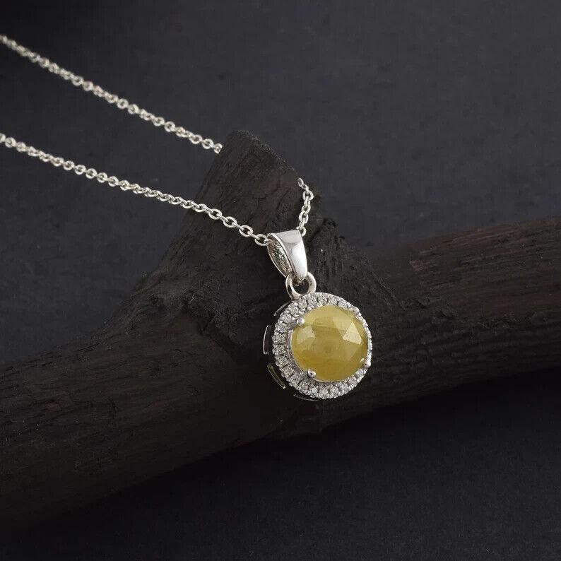 Natürlicher Gelber Saphir 6,50 Karat Edelstein Anhänger in 925 Sterlingsilber Handgefertigter Anhänger