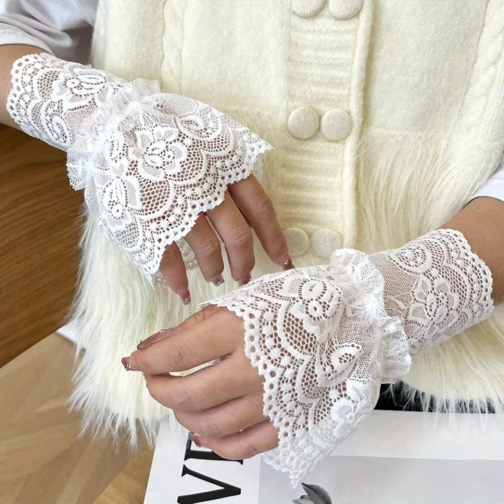 

Lace Trim Fake Cuff Hollow Lace Wristbands Clothing Accessory Sweater Cuffs білий