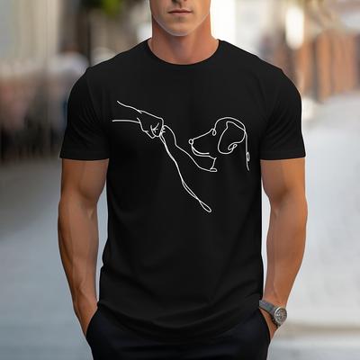 Nova camiseta estampada com estampa de cachorro desenhada à mão, grande, solta, manga curta, roupa masculina para atividades ao ar livre, casual, respirável, camiseta masculina