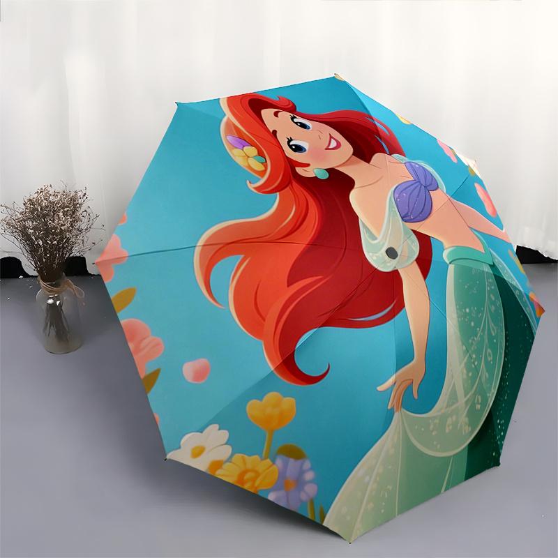 Mermaid, Flowers Automatic Opening and Closing Umbrella, Compact Travel Umbrella, Lightweight and Portable, Suitable for Beach Commuting Bus