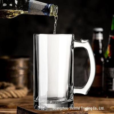 Großes Glas Bierkrug Set mit Henkel
