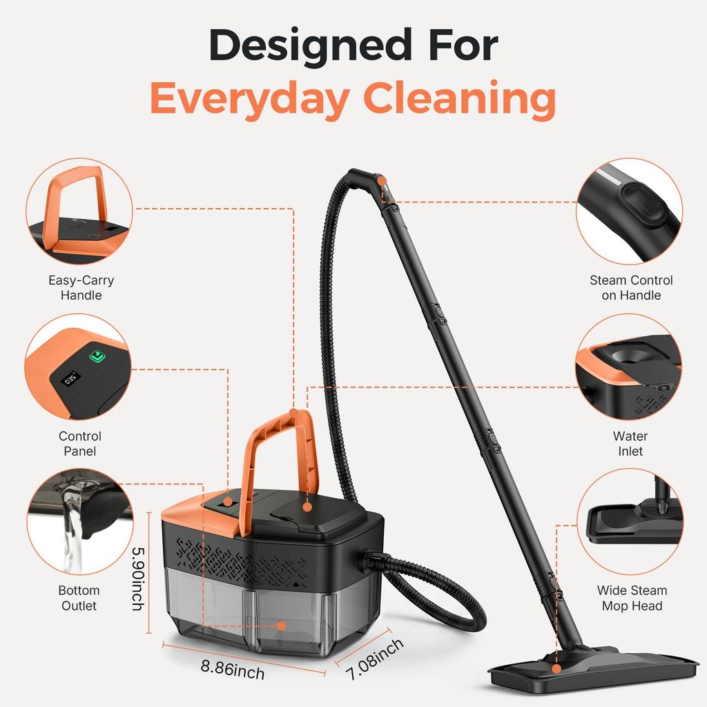 YADIMI 1500W Handheld Steam Cleaner 5 Bar Pressurized with 21 Accessories,15s Fast Heat-Up for Floors, Kitchen, Bathroom, Windows, Grout