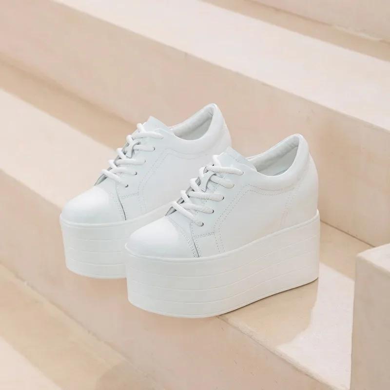 Fashion 12cm New Synthetic Genuine Platform Wedge Flats Leather Autumn Spring Boot Ankle Women High Brand Fashion High Heels Shoes