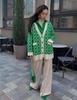 European Spring & Autumn Mid-length Jacquard Open-front Knit Cardigan Sweater