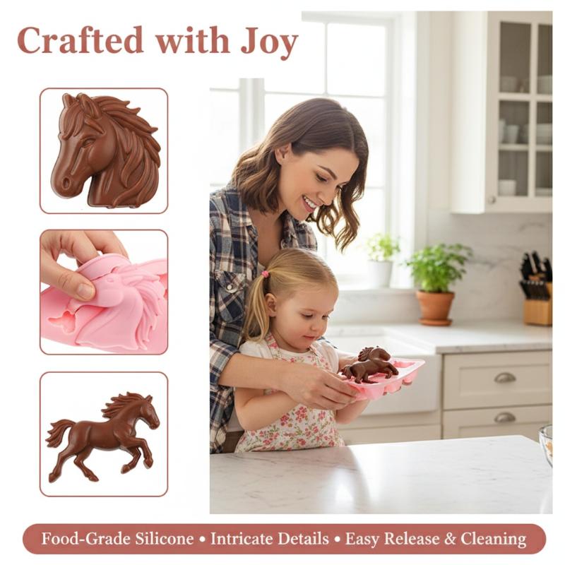 New Horse Mold Silicone 4 Cavity 3D Horse Themed Baking Mould Tray For Party Chocolate Cake Topper Dessert Mousse Pastry