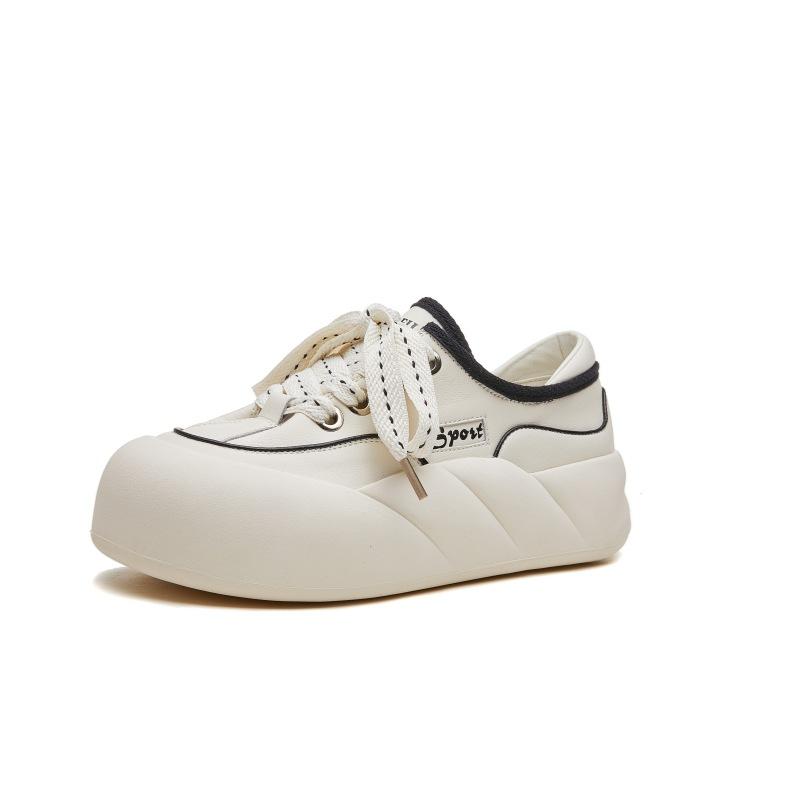 Women s new leather spring and autumn versatile sports casual bread shoes women s ugly cute big head shoes 35