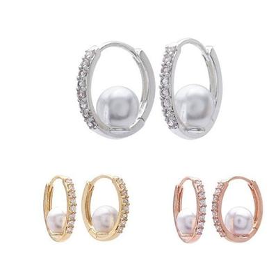 Fe173 Esg3460 Cubic Pearl Silver Plated Ring Earrings