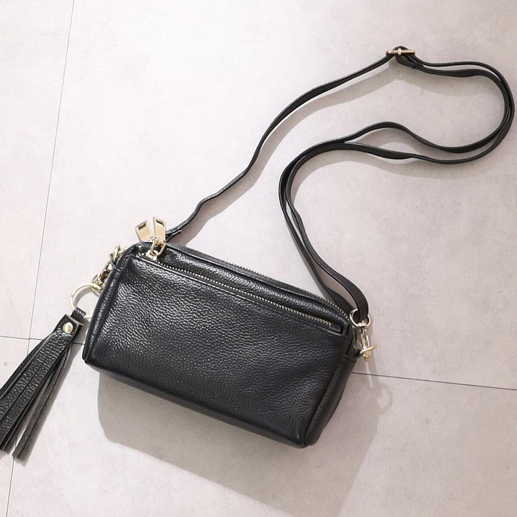 Cuco Shrink Leather Mini Bag, Shoulder Pochette, Black Leather, Size F
