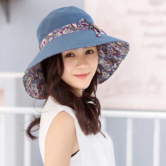 Sun Hat Fashion Print Wide Brim Temperament Foldable Anti Sun Cap for Beach