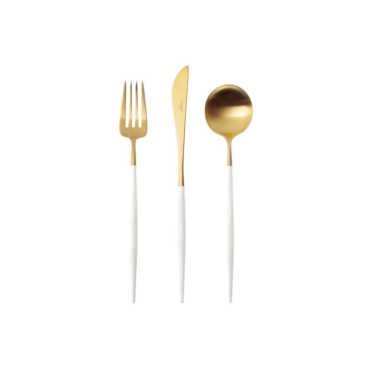 Cutipol GOA White Matte Gold 3-Piece Dessert Set (Knife, Fork, Spoon)