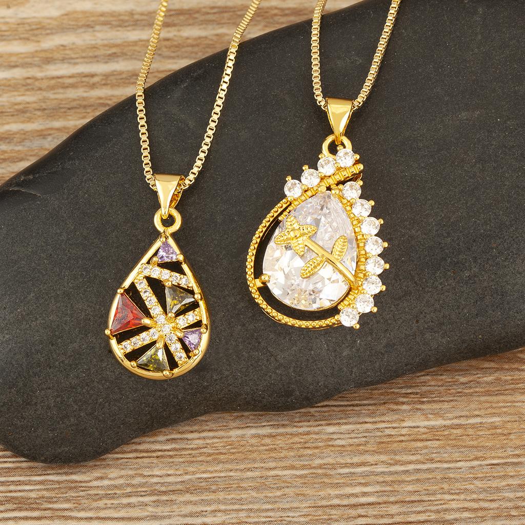 Nidin Hochwertige Wassertropfenform Glänzender Kristall Zirkon Anhänger Halskette Für Frauen Damen Zart Modeschmuck Zubehör