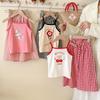 Girls Summer Cotton Tank Top And Plaid Wide Leg Pants Set With Bow Sweet Two Piece Outfit For Toddler Kids