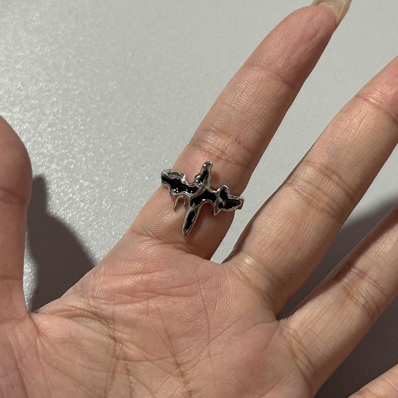 Black Crow Punk Hip Hop Rings Adjustable Opening Fashion Trendy for Women Men Personalized Thorne Niche Gift Ring