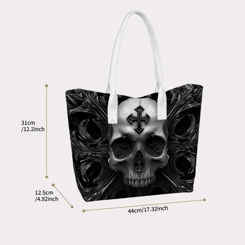 Gothic Skull Cross Tote Bag Cool Dark Style Shoulder Bag for Daily Use
