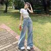 Jean Retro Américain Large Déchiré: Taille Haute, Légèrement Évasé, Longueur Étendue pour Femmes
