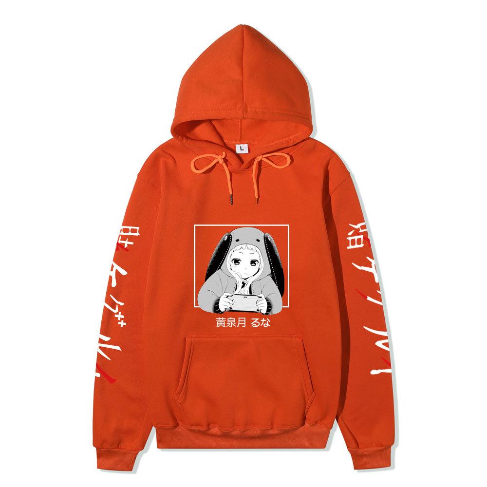 Kakegurui Runa Yomozuki Hoodie Unisex Fleece Sweatshirt Black White Anime Portrait Japanese Text Sleeve Autumn Winter Pullover